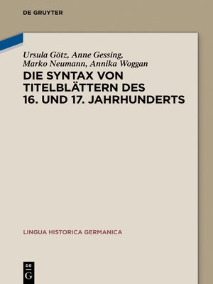 cover image of Die Syntax von Titelblättern des 16. und 17. Jahrhunderts